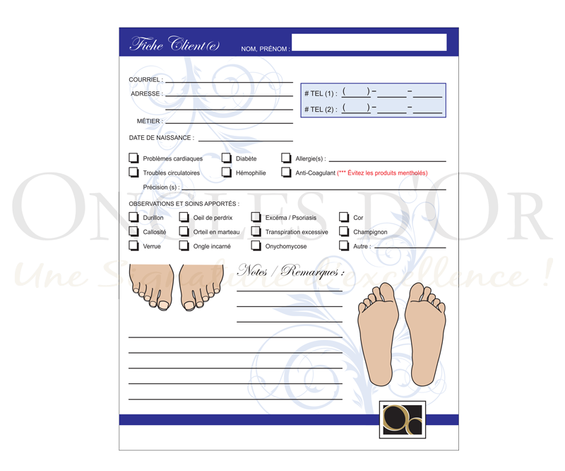 Fiches Clientes soins des Pieds