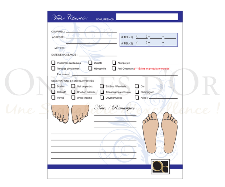 Fiches Clientes soins des Pieds