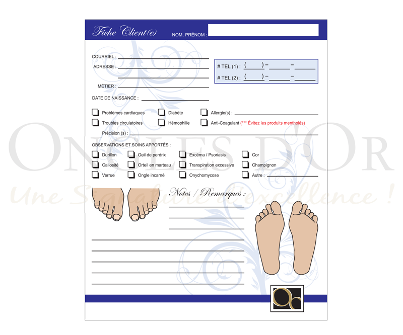 Fiches Clientes soin des pieds