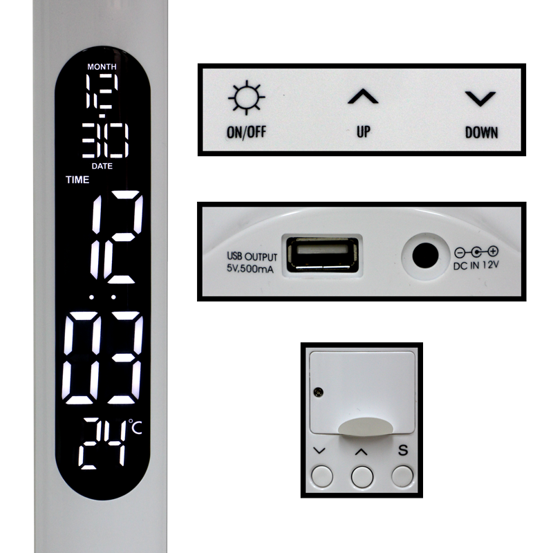 LED Table Lamp - 10 Watts - White with LCD Display 110 V