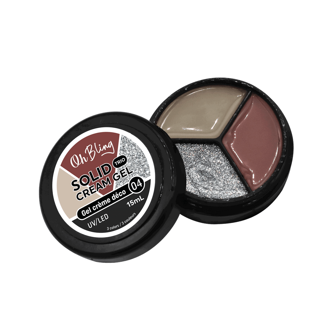 Oh Bling Solid Gel Cream Trio Gel Crème Déco 15mL #04, Gris, beige, rose, gel UV couleur