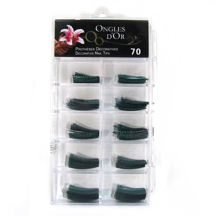 prothèses ongles léopard vert et noir boite