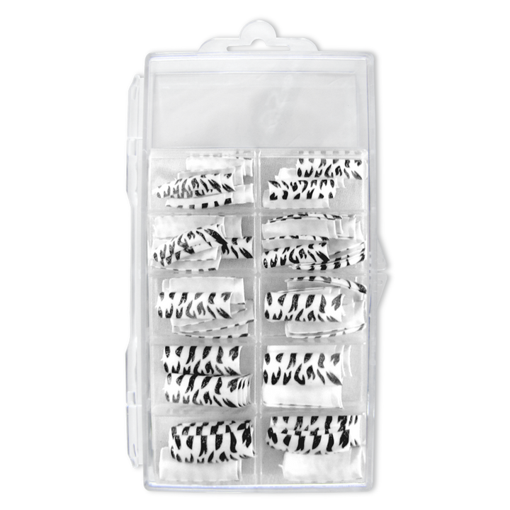 Decorative Nail Tips Half Well Zebra Black on White (70) (PDFL13