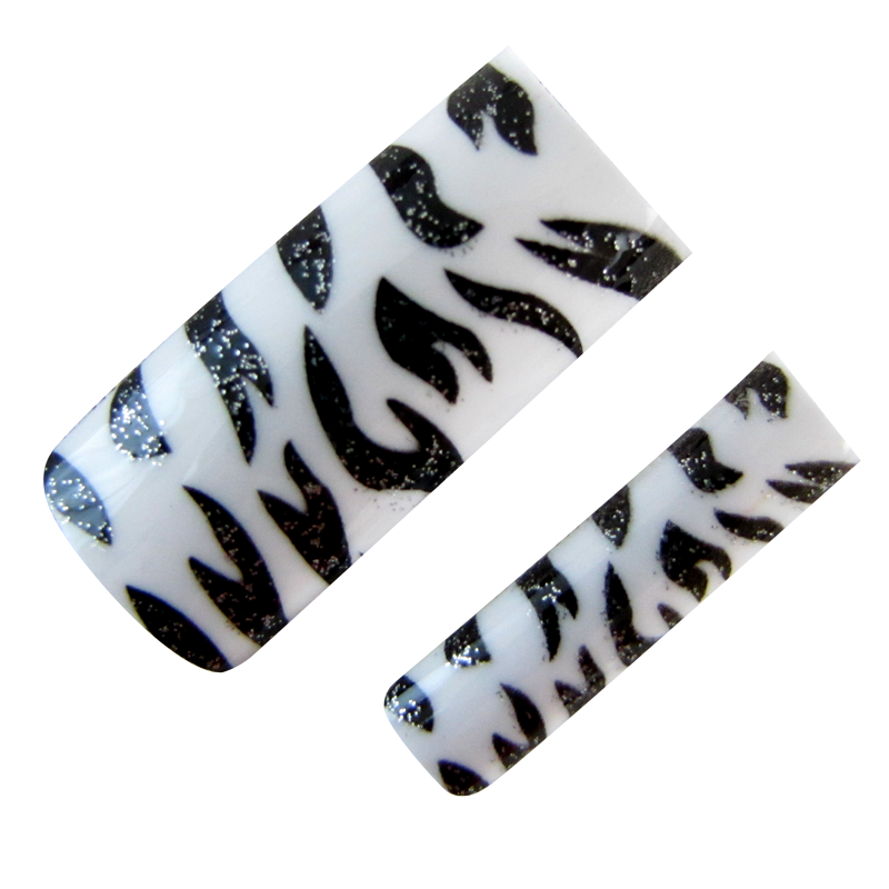 Decorative Nail Tips Half Well Zebra Black on White (70) (PDFL13