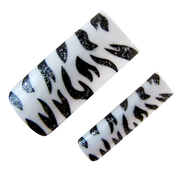 Decorative Nail Tips Half Well Zebra Black on White (70) (PDFL13