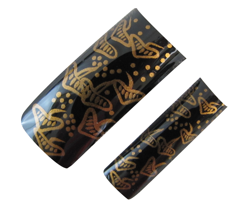 Decorative Nail Tips Half Well Gold on Black Pattern (70) (PDFL1
