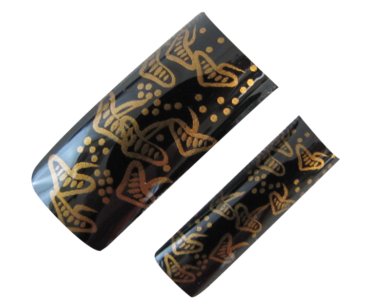 Decorative Nail Tips Half Well Gold on Black Pattern (70) (PDFL1