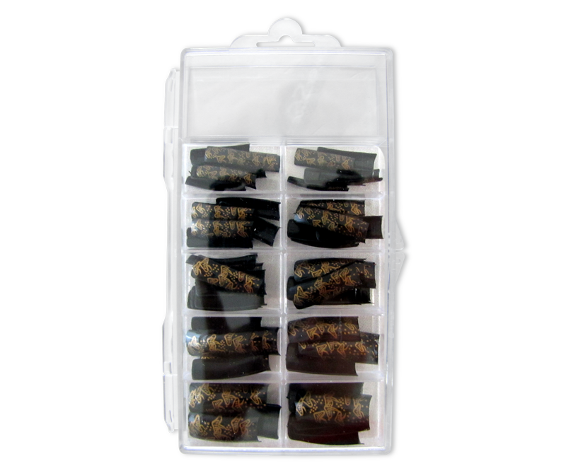 Decorative Nail Tips Half Well Gold on Black Pattern (70) (PDFL1