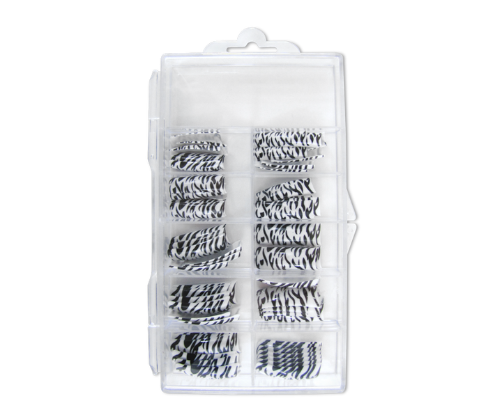 Decorative Nail Tips Half Well Zebra Black on White (70) (PDFL19