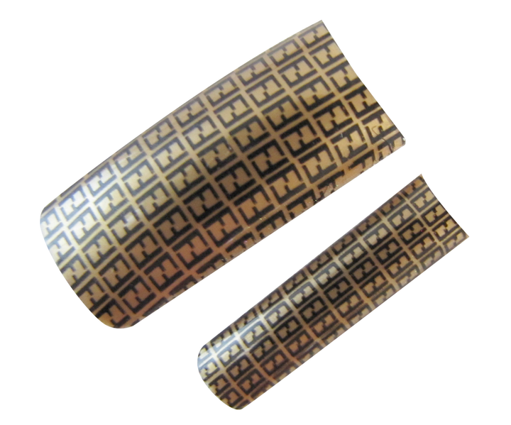 Decorative Nail Tips Half Well Black FF Logo on Gold (70) (PDFL2