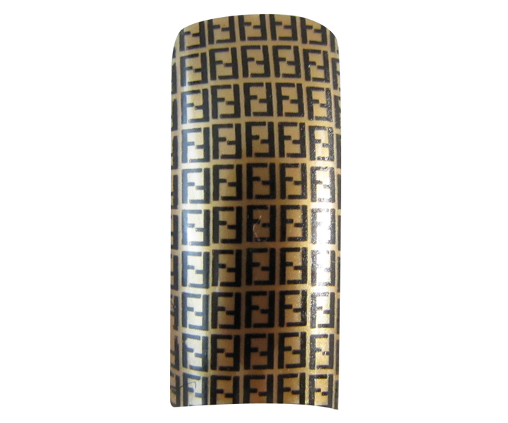 Decorative Nail Tips Half Well Black FF Logo on Gold (70) (PDFL2
