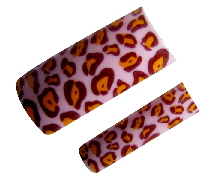 Decorative Nail Tips Half Well Leopard Red/Yellow on Pink (70) (