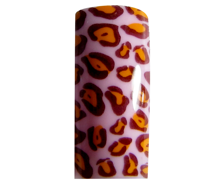 Decorative Nail Tips Half Well Leopard Red/Yellow on Pink (70) (