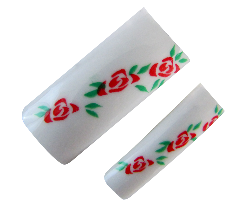 Decorative Nail Tips Half Well White/Pink Flowers on White (70)