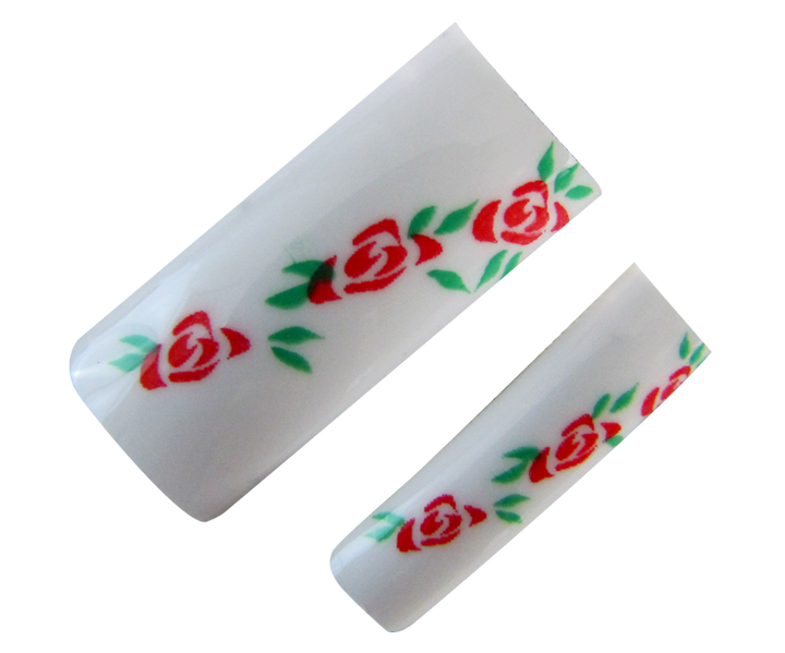 Decorative Nail Tips Half Well White/Pink Flowers on White (70)