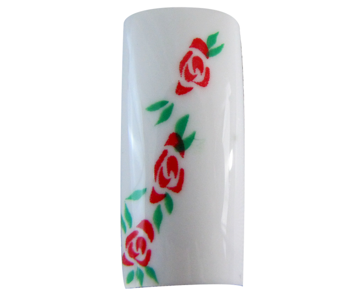 Decorative Nail Tips Half Well White/Pink Flowers on White (70)