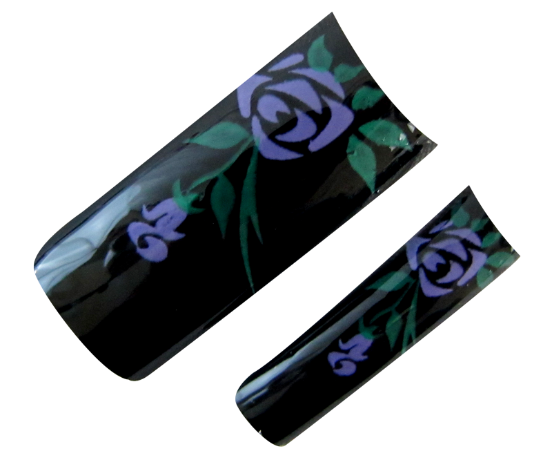 Decorative Nail Tips Half Well Mauve/Green on Black (70) (PDFL30