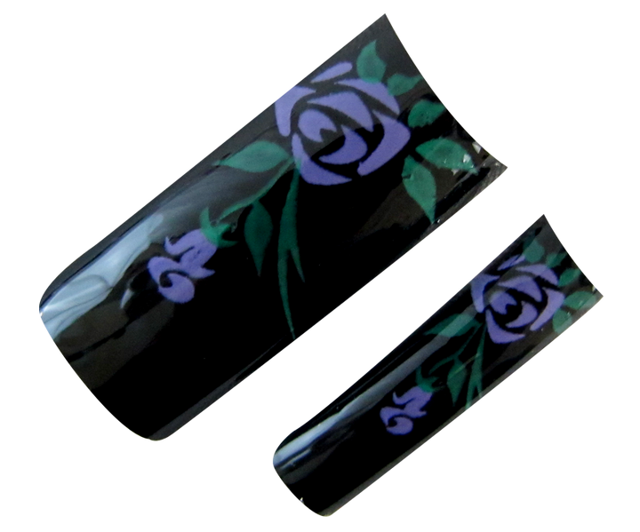 Decorative Nail Tips Half Well Mauve/Green on Black (70) (PDFL30