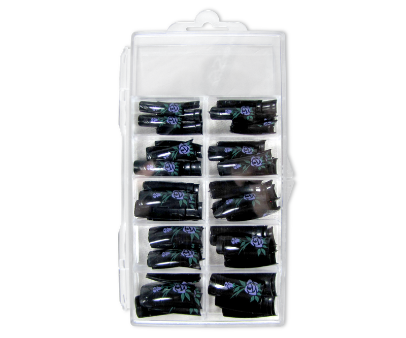 Decorative Nail Tips Half Well Mauve/Green on Black (70) (PDFL30