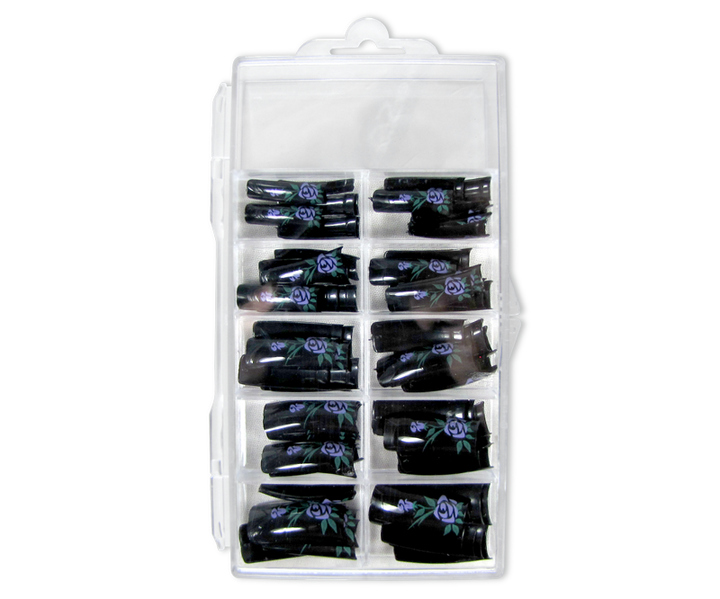 Decorative Nail Tips Half Well Mauve/Green on Black (70) (PDFL30