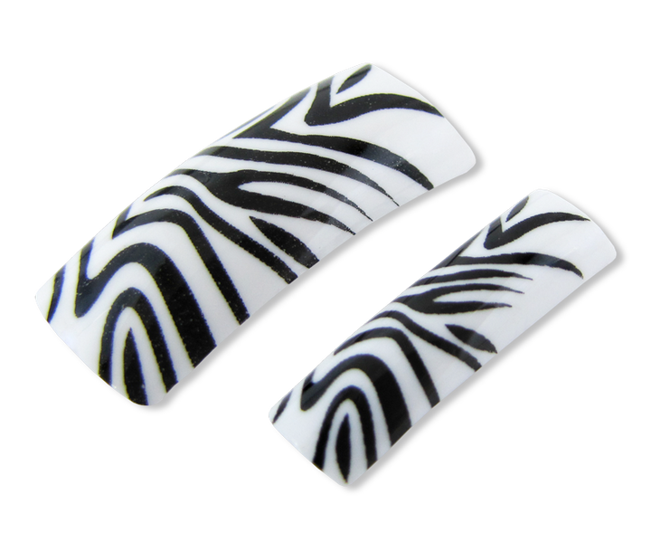 Decorative Nail Tips Half Well Zebra Black on White (70) (PDFL38