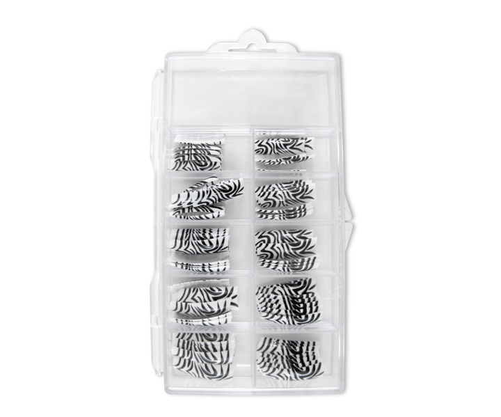Decorative Nail Tips Half Well Zebra Black on White (70) (PDFL38