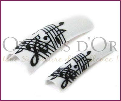 Decorative Nail Tips Half Well Musical Notes Black/White (70) (P