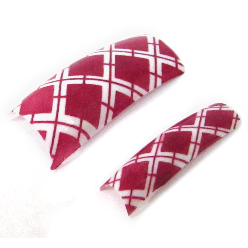 prothèses ongles motif écossais rouge et blanc