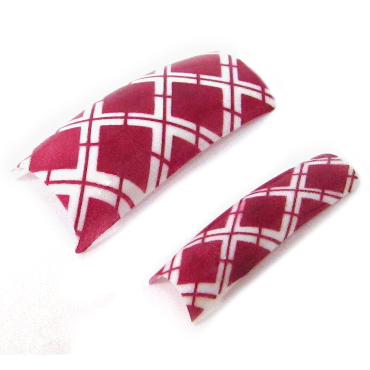 prothèses ongles motif écossais rouge et blanc