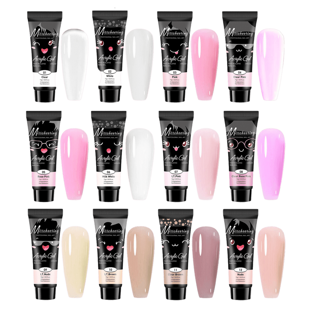 Ensemble Polygel Acrygel 12 couleurs nude rose blanc
