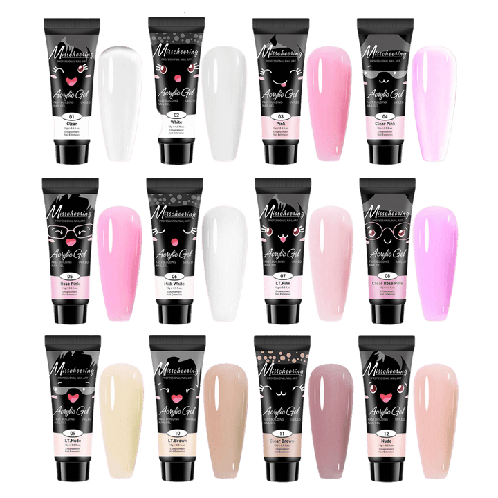 Ensemble Polygel Acrygel 12 couleurs nude rose blanc
