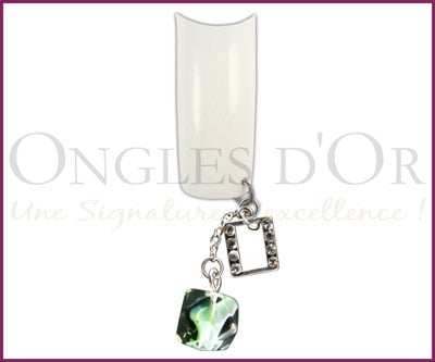 Piercing pour Ongles, Rectangle Grosse Pierre Vert/Blanc 156