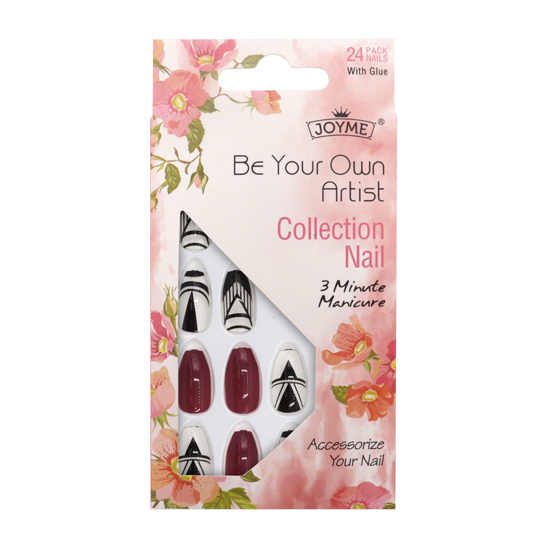 Press-On Nails - Joyme Black/Clear/Brick Red 24pcs