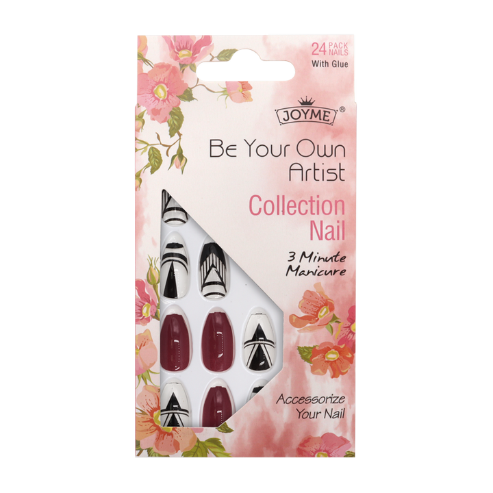 Press-On Nails - Joyme Black/Clear/Brick Red 24pcs