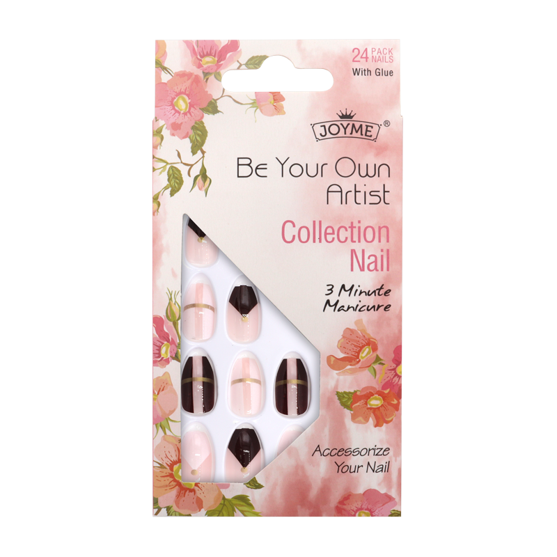 Press-On Nails - Joyme Pink/Black/White/Gold 24pcs