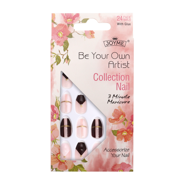 Press-On Nails - Joyme Pink/Black/White/Gold 24pcs