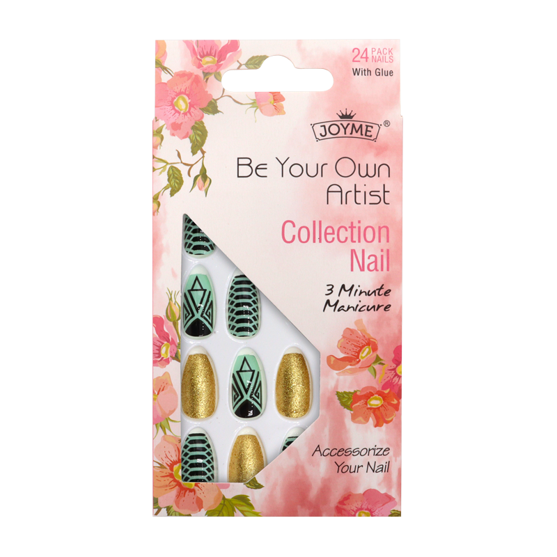 Press-On Nails - Joyme Mint/Gold/Black 24pcs