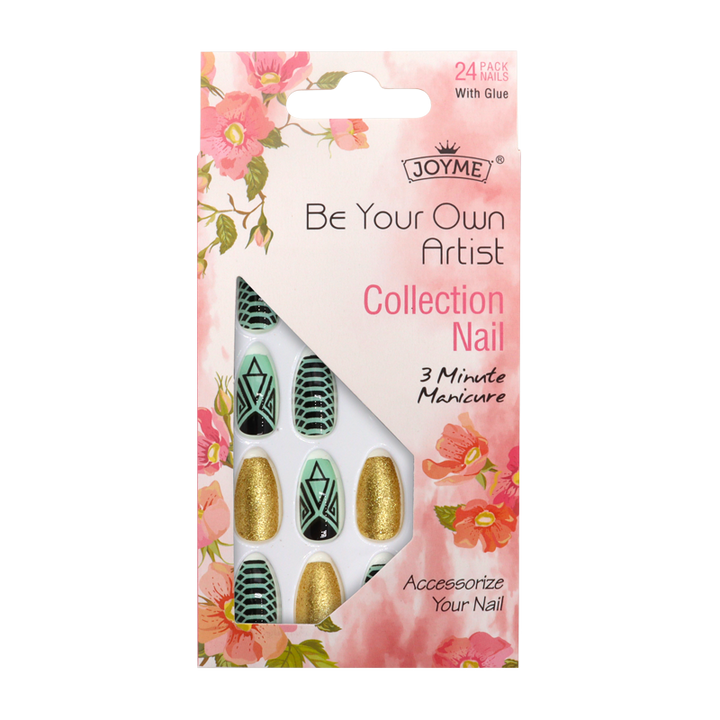 Press-On Nails - Joyme Mint/Gold/Black 24pcs