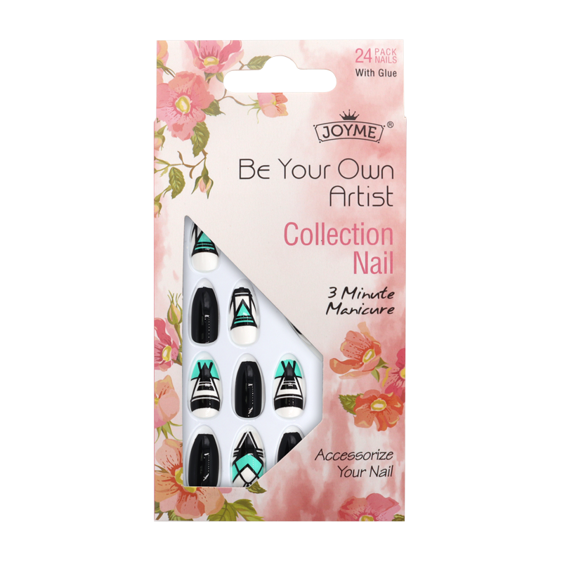 Press-On Nails - Joyme White/Black/Aqua 24pcs