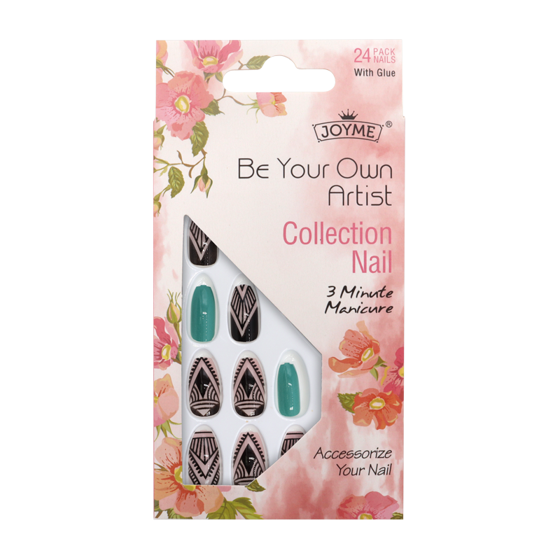 Press-On Nails - Joyme Black/Pink/Aqua 24pcs