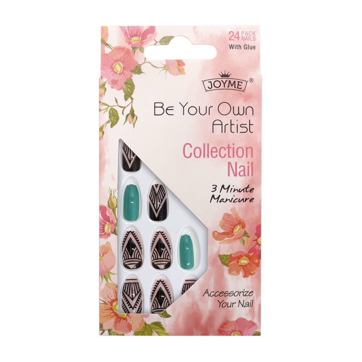 Press-On Nails - Joyme Black/Pink/Aqua 24pcs