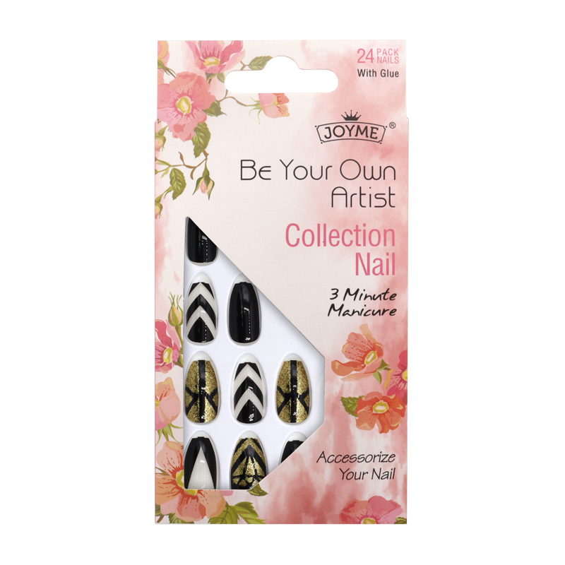 Press-On Nails - Joyme Black/White/Gold 24pcs