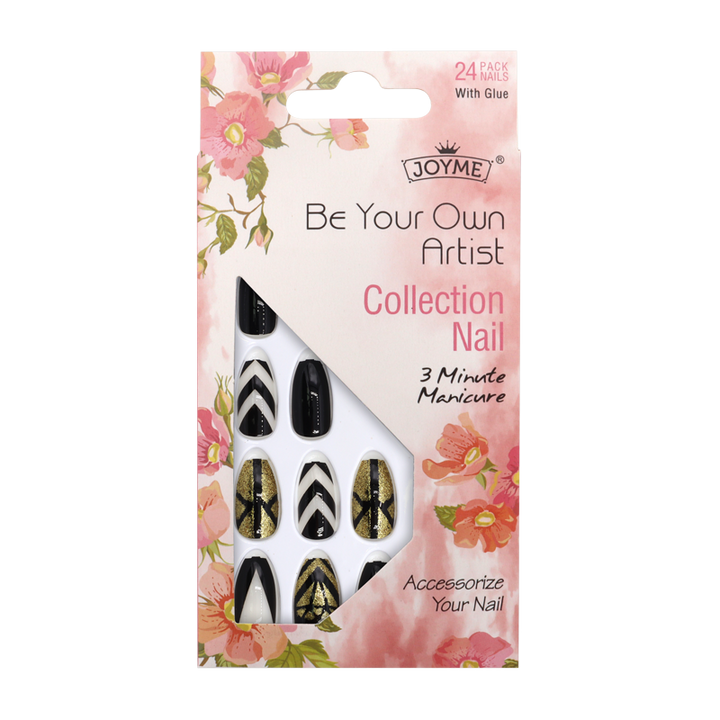 Press-On Nails - Joyme Noir/Blanc/Or 24pcs