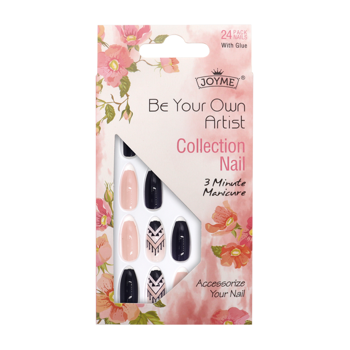Press-On Nails - Joyme Black/Pink/White 24pcs