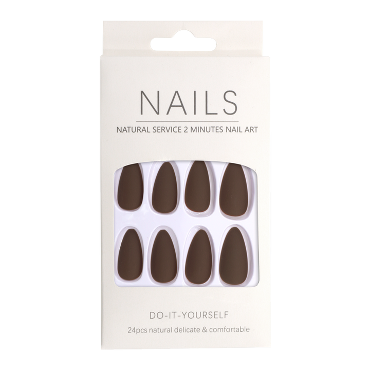 Press-On Nails Matte Brown Almond 24pcs