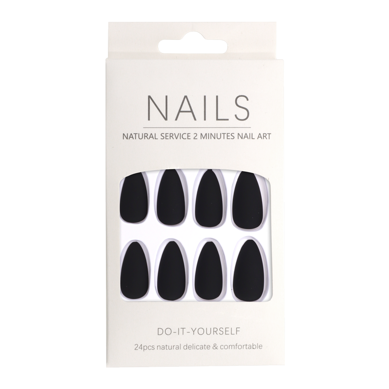 Press-On Nails Amande Noir Mat 24pcs faux-ongles