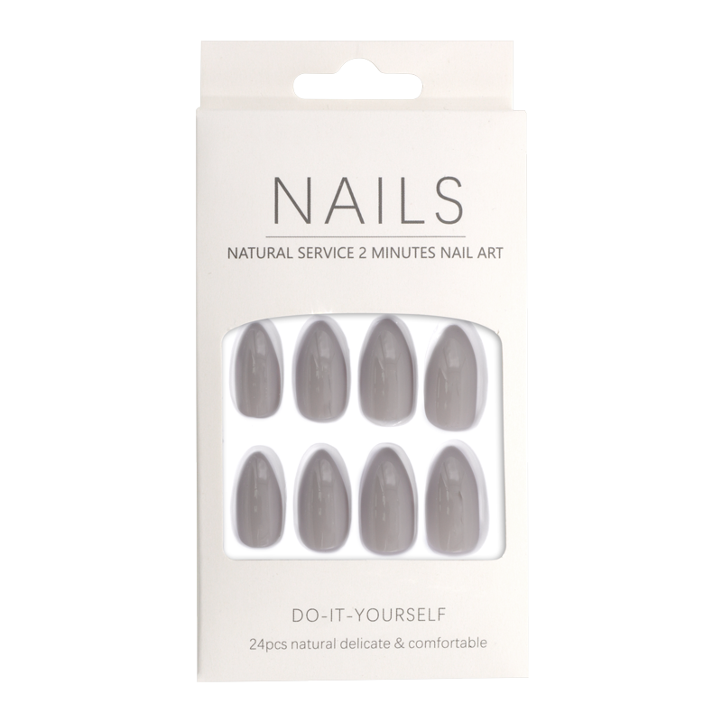 Press-On Nails Shiny Grey Almond 24pcs