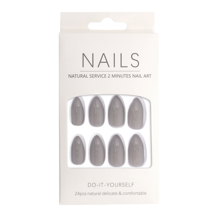 Press-On Nails Shiny Grey Almond 24pcs