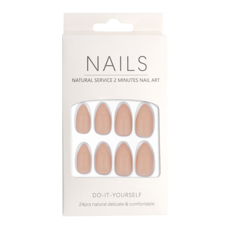 Press-On Nails Shiny Pink Salmon Almond 24pcs