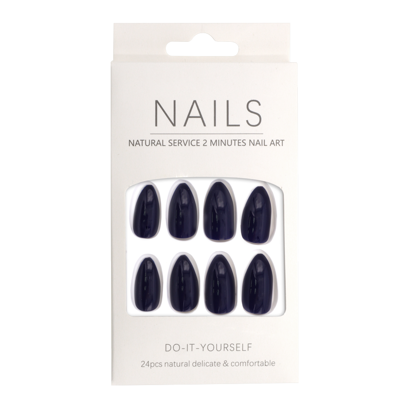 Press-On - Nails Amande Bleu Marin Lustré 24pcs